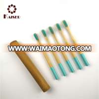 Moisture-proof round handle bamboo toothbrush with blue paint on bottom